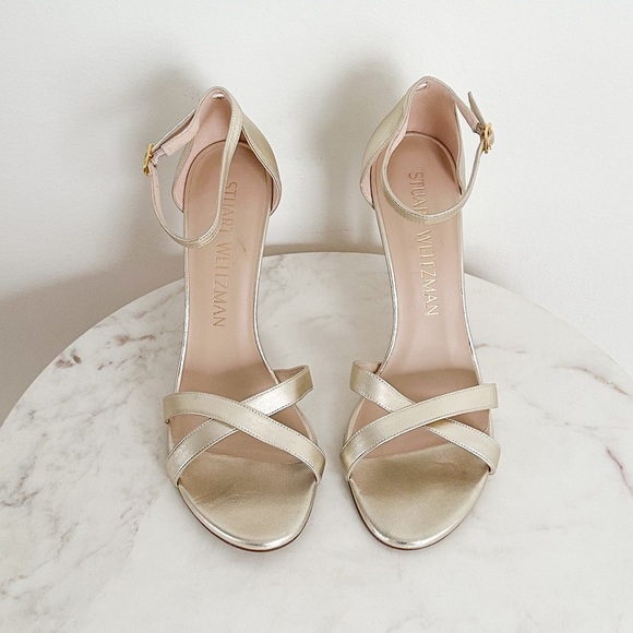NEW Stuart Weitzman Nudistsong Metallic Cross Ankle Strap Sandals Size 11 - Picture 8 of 13